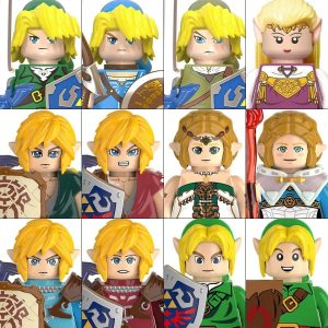 Conjunto de doze minifiguras de blocos de Zelda, com versões do Link e da Princesa Zelda