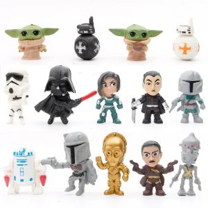 Kit de 14 mini figures chibi de Star Wars, com Grogu, BB-8, Stormtrooper, Darth Vader, R2-D2 e C-3PO