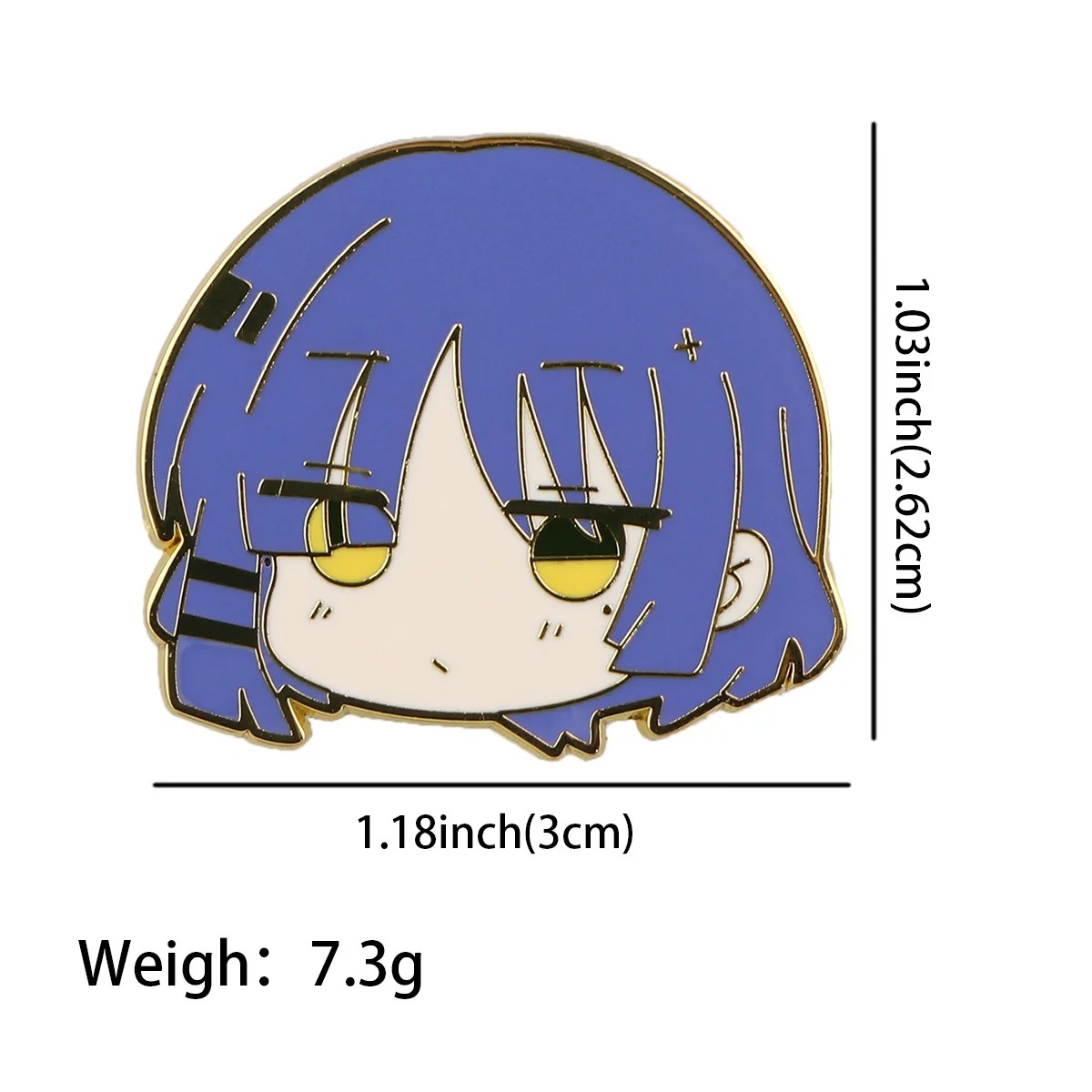 Medidas do pin chibi de Bocchi the Rock!: 3 x 2,62 cm e 7,3 g