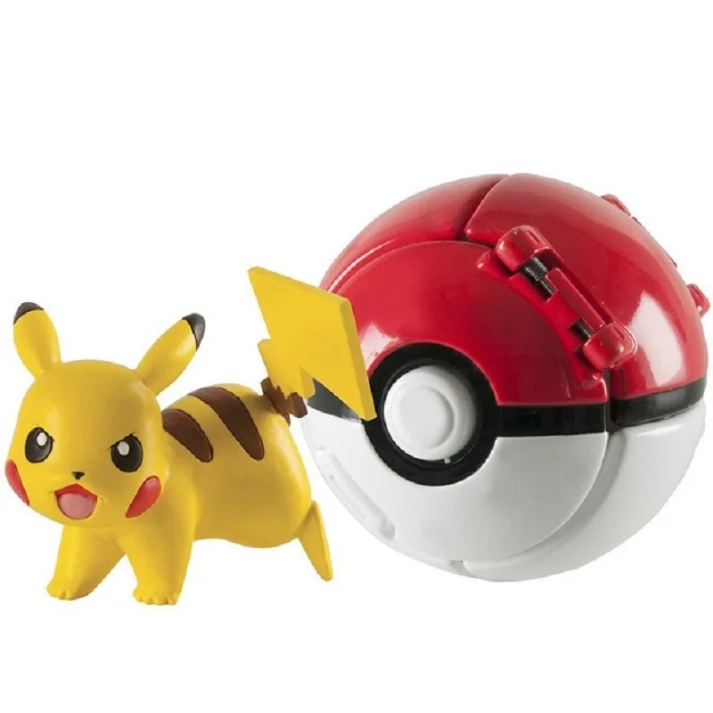 Figure do Pikachu junto a uma Pokébola vermelha e branca