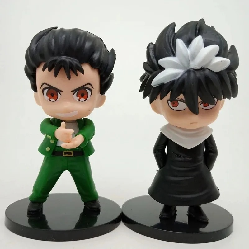 Figures do Yusuke, de jaqueta verde, e do Hiei, de preto, com 9 a 11 cm