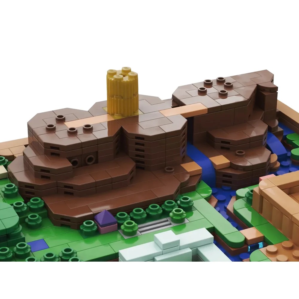 Montanha marrom do mapa de Hyrule feito de blocos, em detalhe