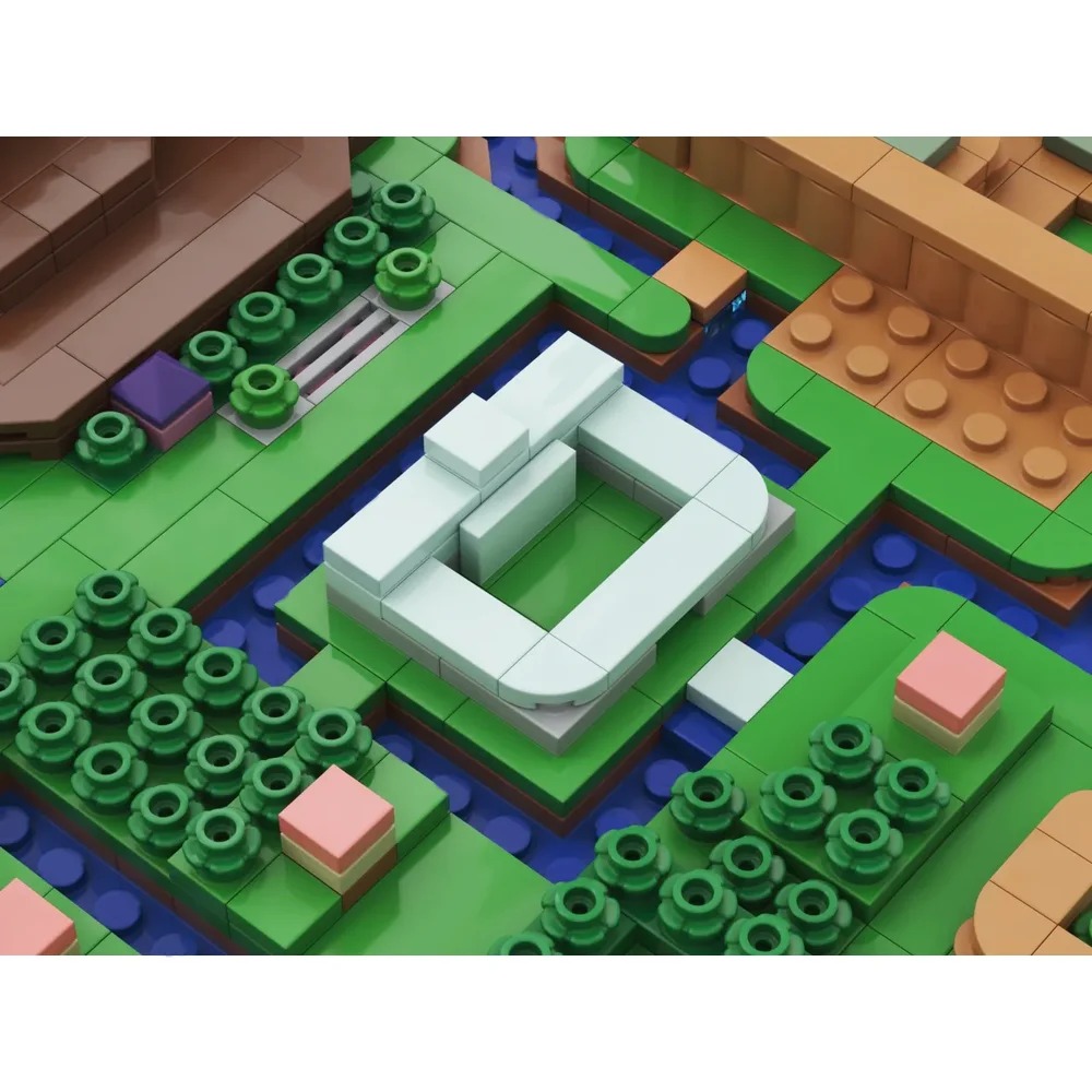 Castelo e árvores do mapa de Hyrule de blocos, em detalhe