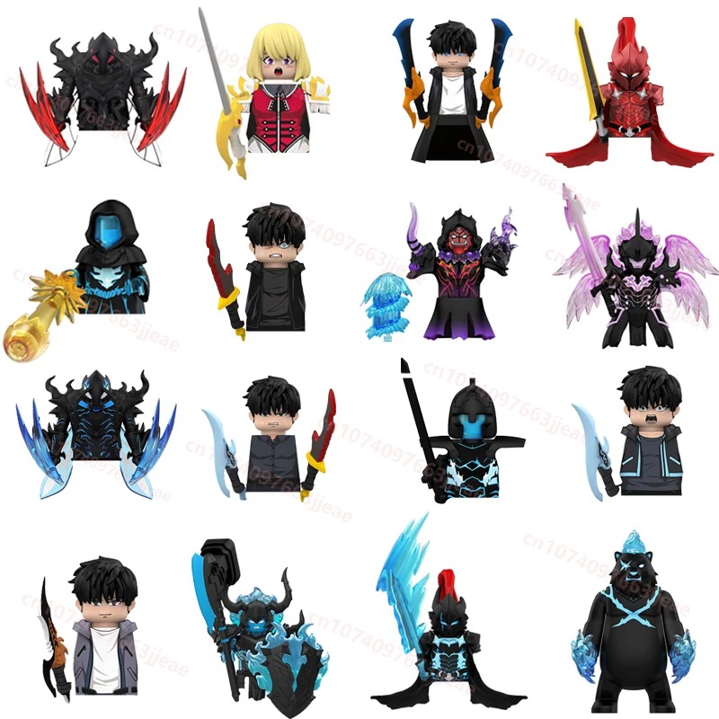 Conjunto de 16 mini figures de blocos de Solo Leveling, com Sung Jin-woo, Igris, Beru e outros