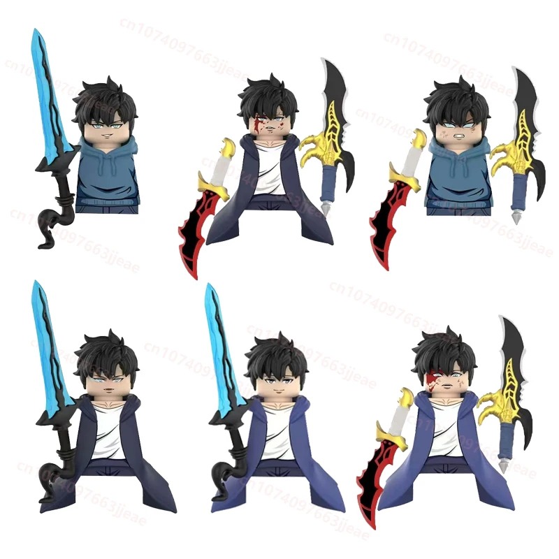 Sung Jin-woo em mini figure de blocos, com espadas e adagas, de Solo Leveling