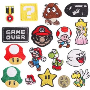 Kit de patches de Super Mario com Mario, Peach, Toad, Goomba, estrela e bloco de interrogação