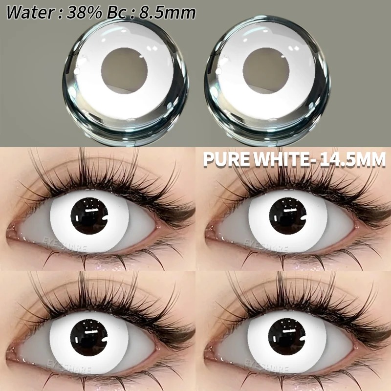 Lente branca Pure White de 14,5 mm de perto e usada no olho, para cosplay
