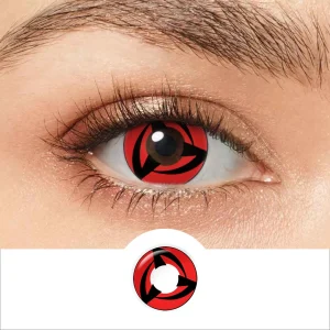 Lente vermelha do Sharingan do Kakashi, de Naruto, vista no olho e solta