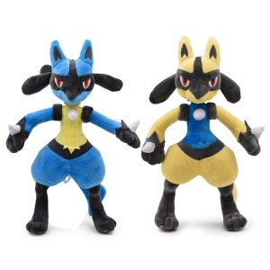 Pelúcias do Lucario, de Pokémon, nas versões azul e amarela