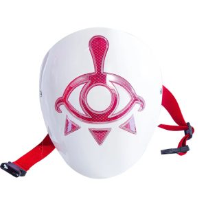 Máscara branca do Clã Yiga, de Zelda, com o olho vermelho e a tira vermelha
