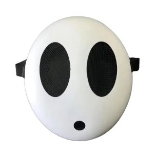 Máscara branca do Shy Guy com olhos ovais de tela e boca redonda
