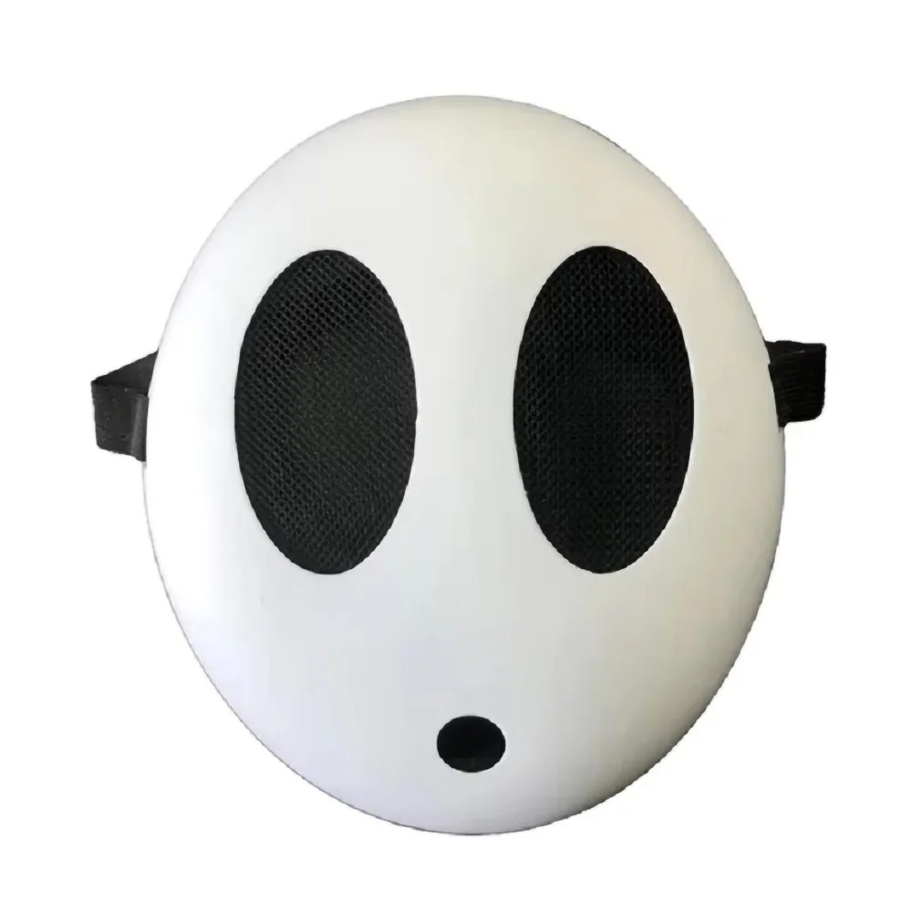 Máscara branca do Shy Guy com olhos ovais de tela e boca redonda