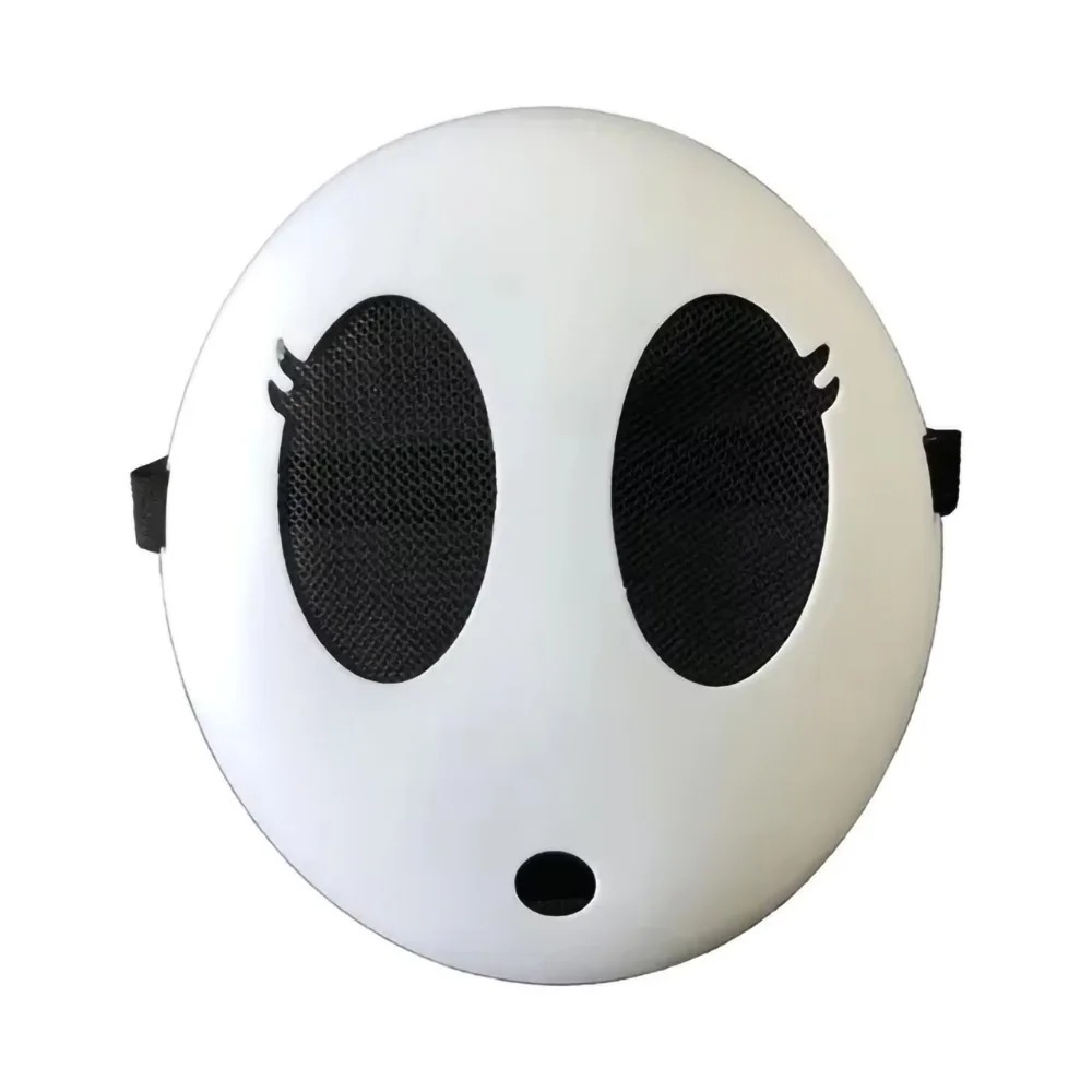 Máscara do Shy Guy com cílios desenhados, de frente