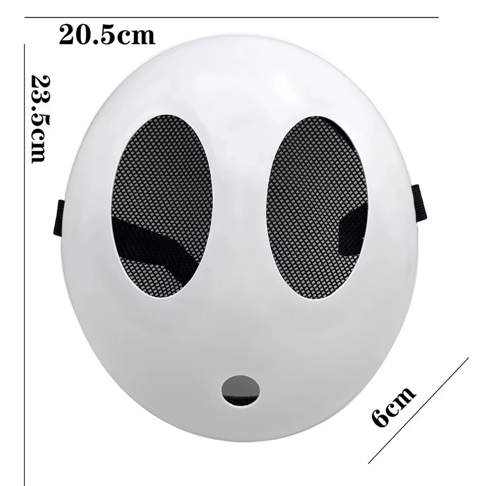 Medidas da máscara do Shy Guy: 20,5 por 23,5 cm e 6 cm de profundidade