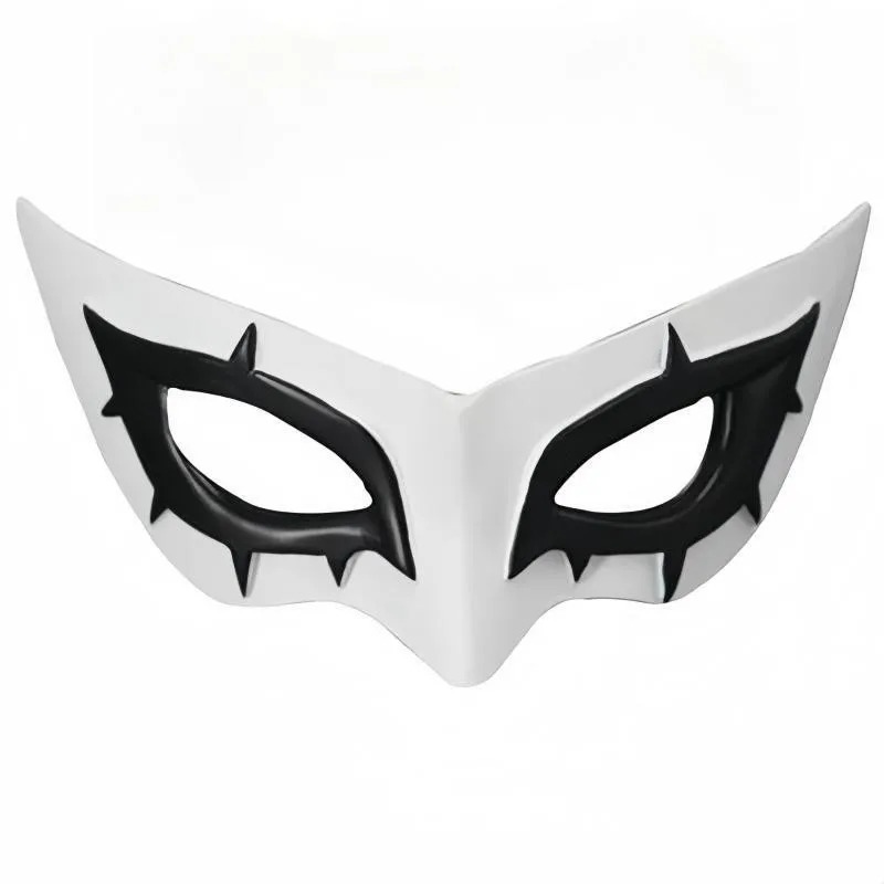 Máscara branca do Joker de Persona 5 com contorno preto nos olhos, de frente