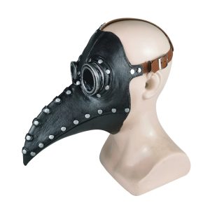 Máscara de médico da peste preta, com bico longo, óculos e tachas, em manequim