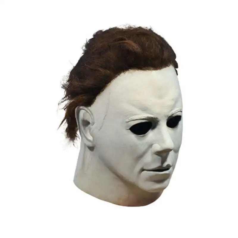 Máscara do Michael Myers de Halloween, de lado, mostrando o cabelo atrás
