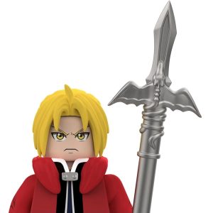 Edward Elric, de Fullmetal Alchemist, em mini figure de blocos com casaco vermelho e lança
