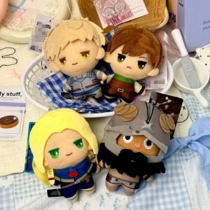 Quatro mini pelúcias de Dungeon Meshi: Laios, Chilchuck, Marcille e Senshi, de 10 cm