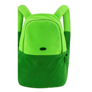 Mochila de pelúcia verde em dois tons no estilo do Finn, de Hora de Aventura, de frente