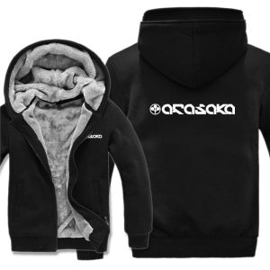 Moletom preto com zíper, forro de fleece e logo Arasaka branco nas costas
