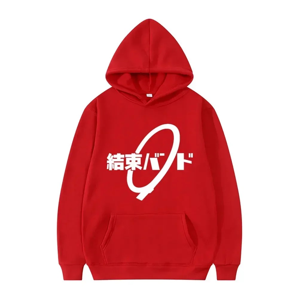 Moletom vermelho de capuz com logo branco da Kessoku Band, de Bocchi the Rock!