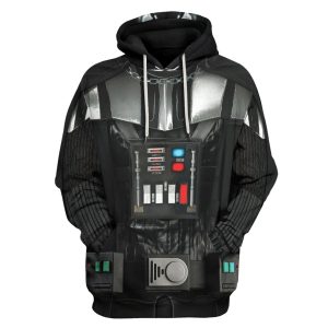 Estampa 3D que imita a armadura preta de Darth Vader em moletom com capuz de Star Wars