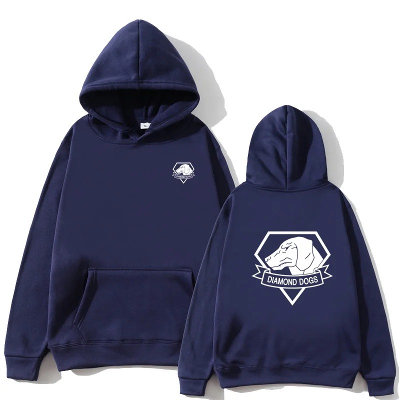 Moletom azul-marinho de capuz com emblema Diamond Dogs, frente e costas