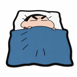 Mousepad recortado do Shin-chan dormindo sob um cobertor azul