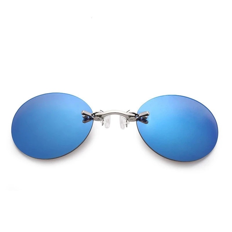 Óculos estilo Morpheus de Matrix com lente azul espelhada e presilha para o nariz