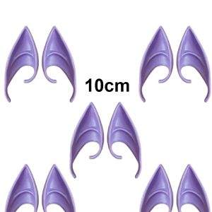 Kit com 5 pares de orelhas roxas de Na'vi, de Avatar, com 10 cm, sobre fundo branco
