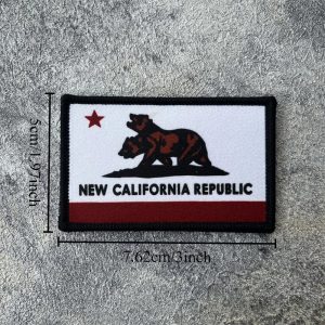 Patch da bandeira da Nova República da Califórnia, de Fallout, com urso de duas cabeças, 7,62 x 5 cm