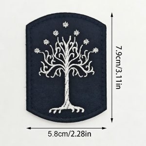 Patch da Árvore Branca de Gondor, de O Senhor dos Anéis, branco sobre preto, 5,8 x 7,9 cm