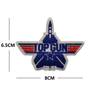 Patch do logo Top Gun com caça e asas azuis e vermelhas, bordado, com 8 x 6,5 cm