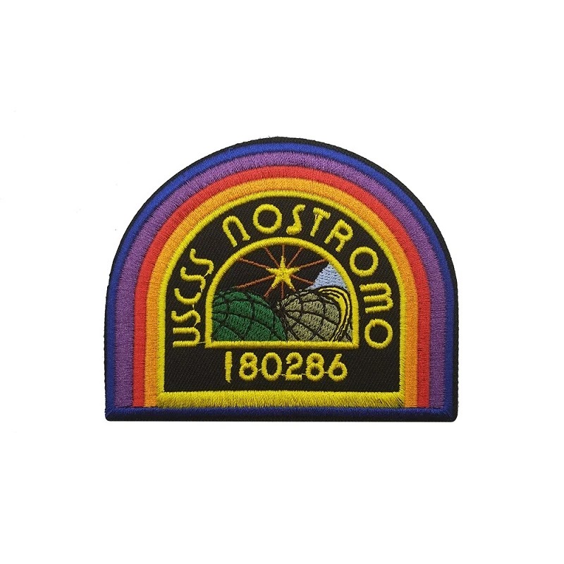 Patch do emblema USCSS Nostromo 180286, de Alien, com arco-íris em roxo, laranja e amarelo
