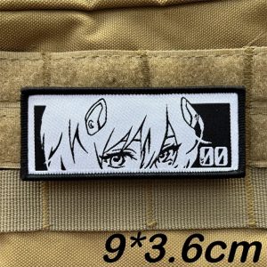 Patch retangular com os olhos da Rei Ayanami, de Evangelion, em preto e branco, de 9 x 3,6 cm