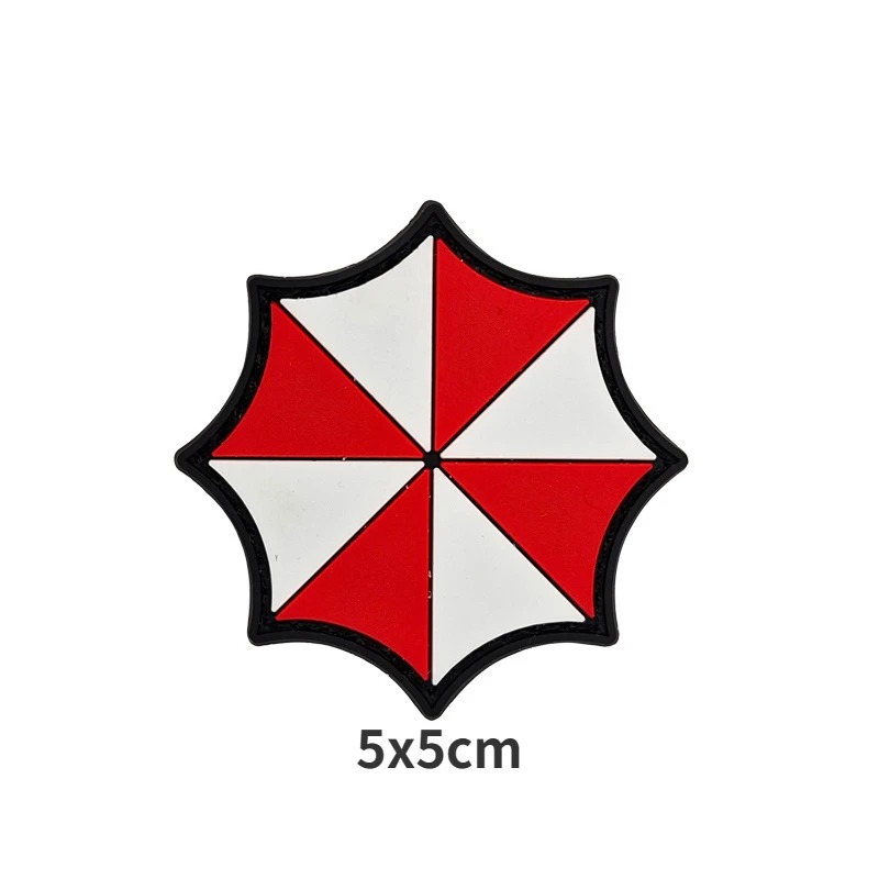 Patch de PVC do guarda-chuva vermelho e branco da Umbrella, de Resident Evil, com 5 x 5 cm