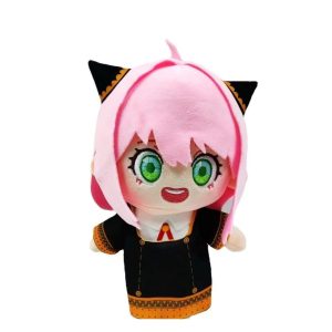 Anya Forger de Spy x Family, de cabelo rosa, olhos verdes e uniforme preto e laranja
