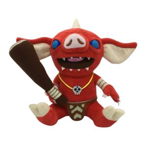 Bokoblin vermelho de pelúcia sentado, com clava e colar de caveira, de Breath of the Wild