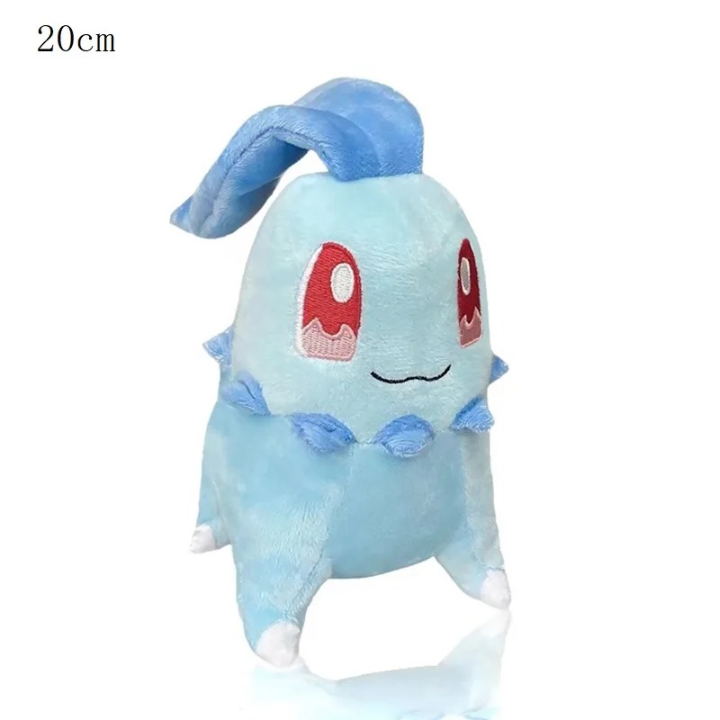 Pelúcia da Chikorita azul, de Pokémon, com folha azul na cabeça