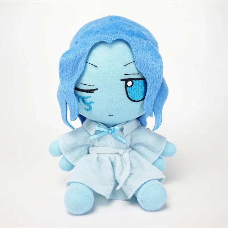 Pelúcia da Ranni sem chapéu, com cabelo azul e olho fechado, de Elden Ring