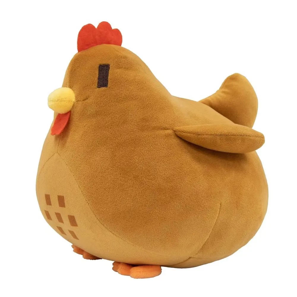 Galinha marrom de pelúcia de Stardew Valley, com crista vermelha e pés laranja