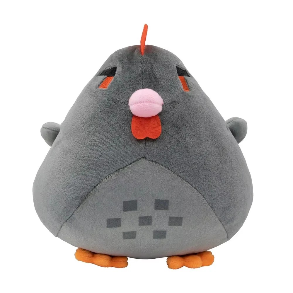 Galinha cinza de pelúcia de Stardew Valley com crista laranja e bico rosa