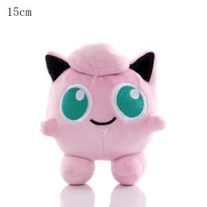 Jigglypuff de pelúcia, de Pokémon, com 15 cm, rosa, olhos verde-água e orelhas pretas