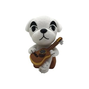 K.K. Slider em pelúcia, cachorro branco sentado tocando violão, de Animal Crossing