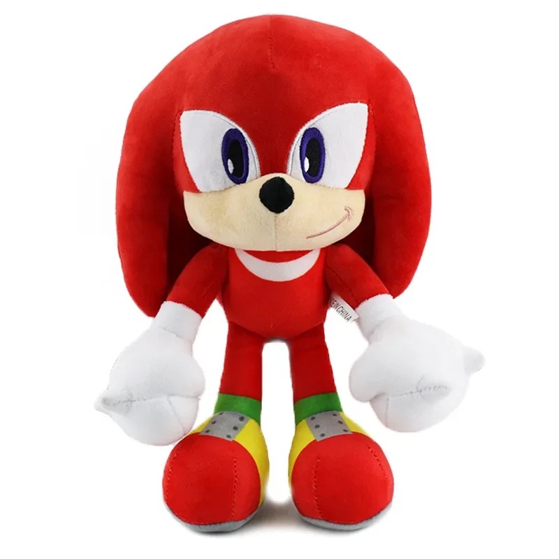Knuckles em pelúcia, equidna vermelho com luvas brancas grandes, da série Sonic