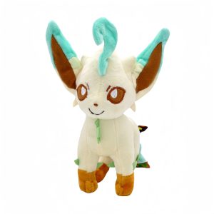 Leafeon de pelúcia, de Pokémon, com 15 cm, creme, orelhas verdes e folha na cabeça, em pé