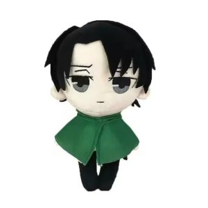 Pelúcia do Levi Ackerman, de Attack on Titan, com 20 cm, cabelo preto e capa verde