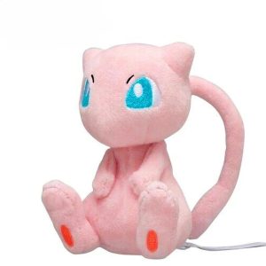 Mew de pelúcia, de Pokémon, com 20 cm, rosa, olhos azuis, sentado, de frente