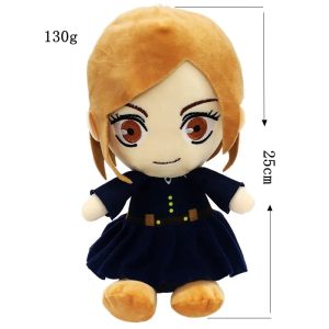 Nobara Kugisaki de Jujutsu Kaisen, de cabelo castanho-alaranjado, uniforme azul-escuro e sapatos laranja